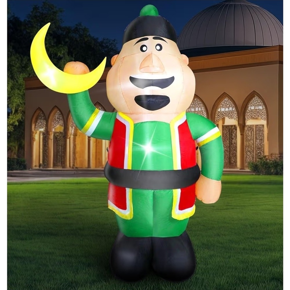 Ramadan Inflatable Decorations 7Ft, Eid Mubarak Moon Inflatable with 4 Bright LE